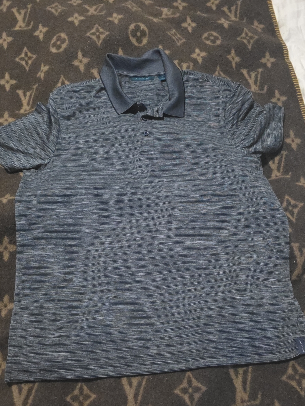 Perry Ellis Size L Men's Heathered Navy and Gray Polo